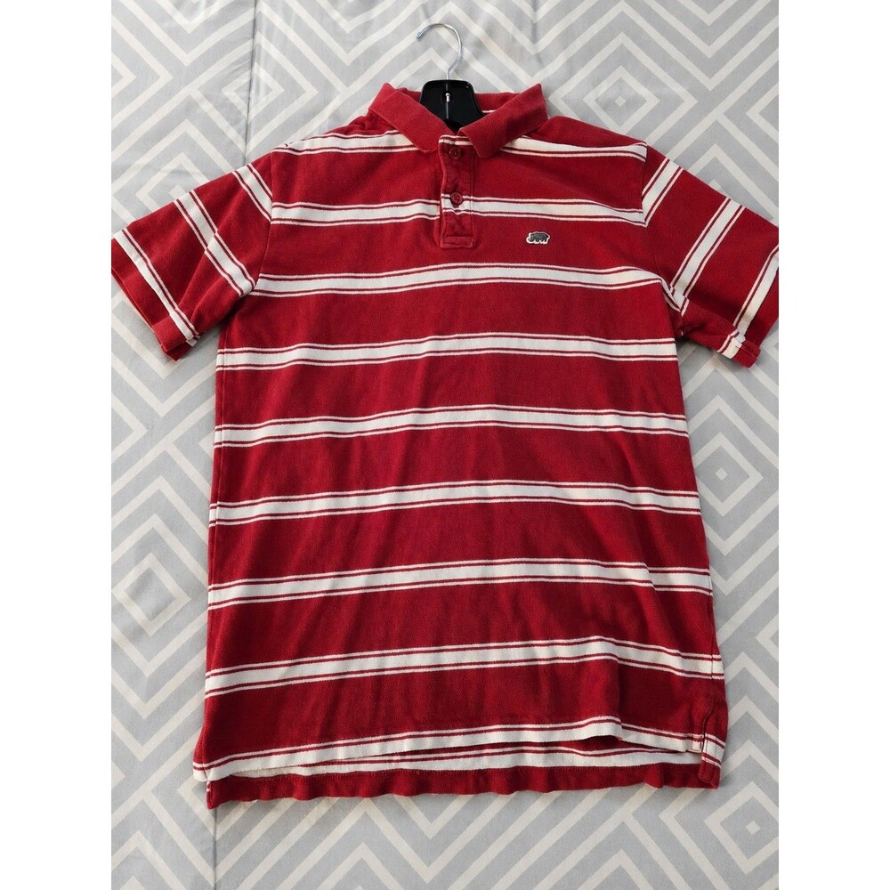Ecko Unltd Men's XL Red White Striped Polo Shirt Short Sleeve Cotton Casual